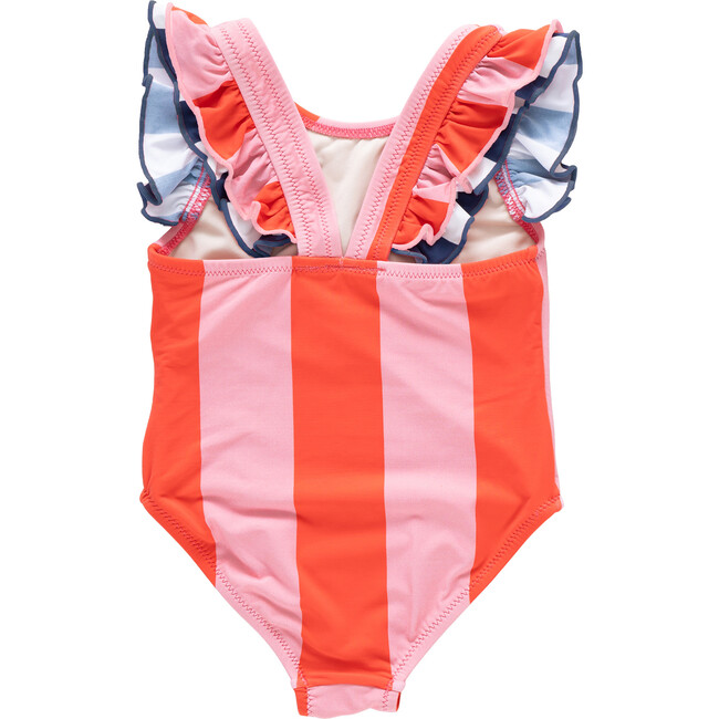 Girls Liv Suit, Pink Wide Stripe w/ Red Stripe Wide Pink and Red Stripe - One Pieces - 5