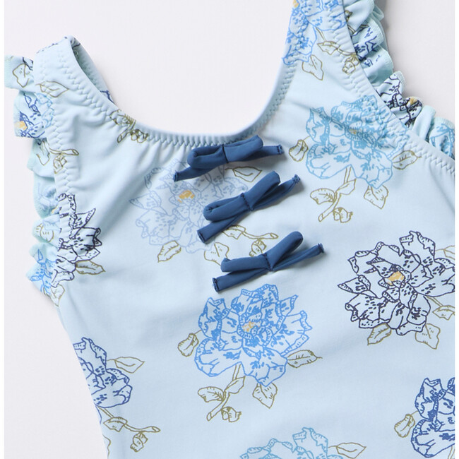 Girls Sylvie Bow Suit, Blue Quilt Floral Blue Quilt Floral