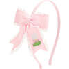 Golf Tee Embroidered Lace Bow Headband, Pink - Hair Accessories - 1 - thumbnail