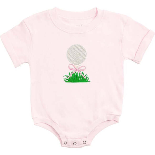 Golf Tee Bow Patch Short Sleeve Romper, Ballet