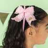 Golf Tee Embroidered Lace Bow Headband, Pink - Hair Accessories - 3