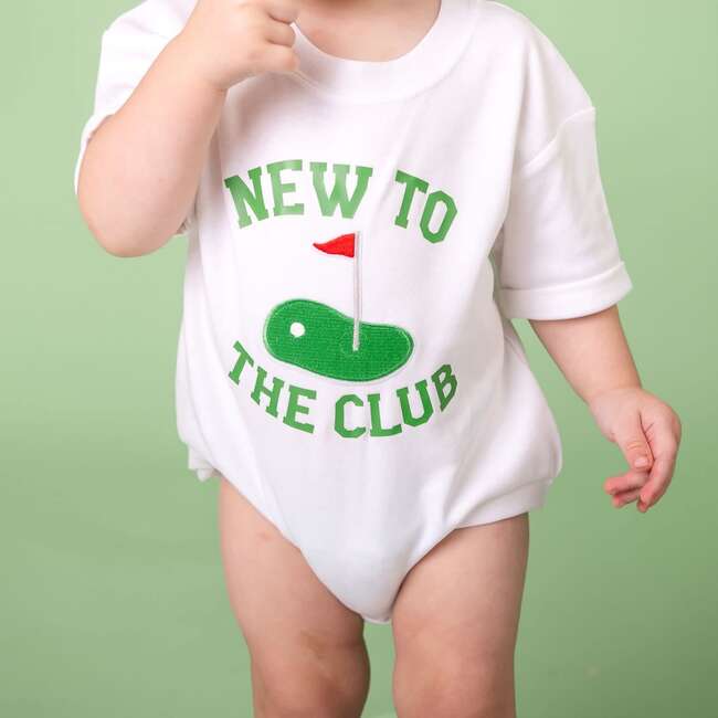 New To The Club Patch Short Sleeve Romper, White - Rompers - 3