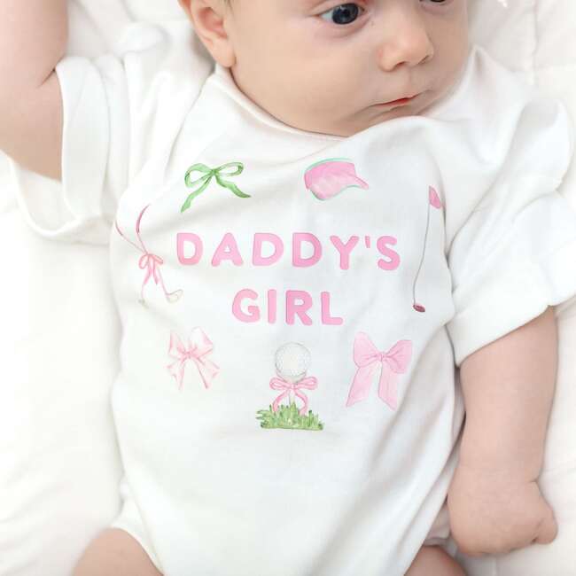 Daddy's Girl Golf Icon Short Sleeve Romper, White - Rompers - 3