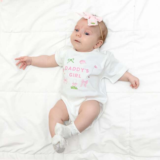 Daddy's Girl Golf Icon Short Sleeve Romper, White - Rompers - 4
