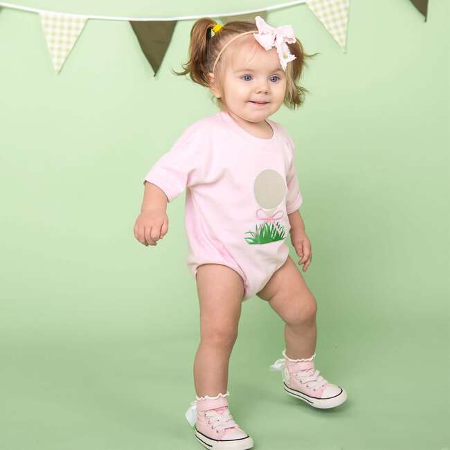 Golf Tee Bow Patch Short Sleeve Romper, Ballet - Rompers - 4