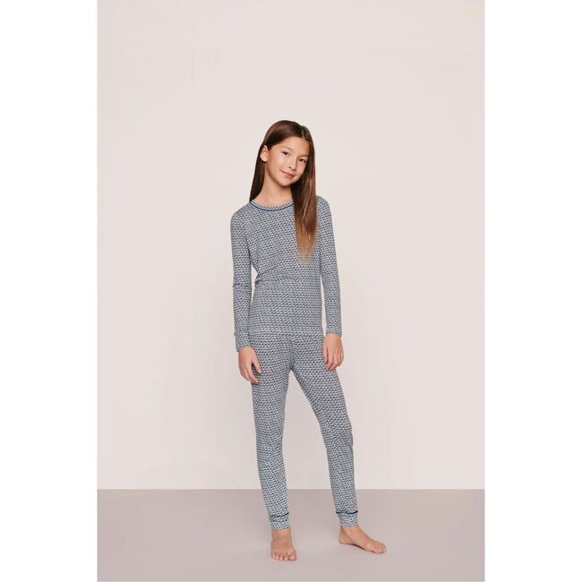 Kids Printed TENCEL™ Modal Unisex Long PJ Set, SEASHELL NAVY/NAVY