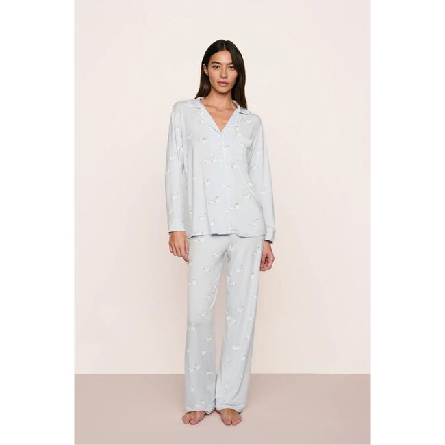 Gisele Printed TENCEL™ Modal Long PJ Set, LARGE SWANS ICE BLUE/IVORY