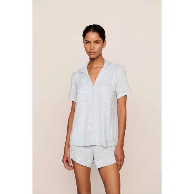 Gisele Printed TENCEL™ Modal Relaxed Short PJ Set, LARGE SWANS ICE BLUE/IVORY