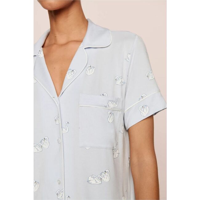 Gisele Printed TENCEL™ Modal Relaxed Short PJ Set, LARGE SWANS ICE BLUE/IVORY - Pajamas - 3