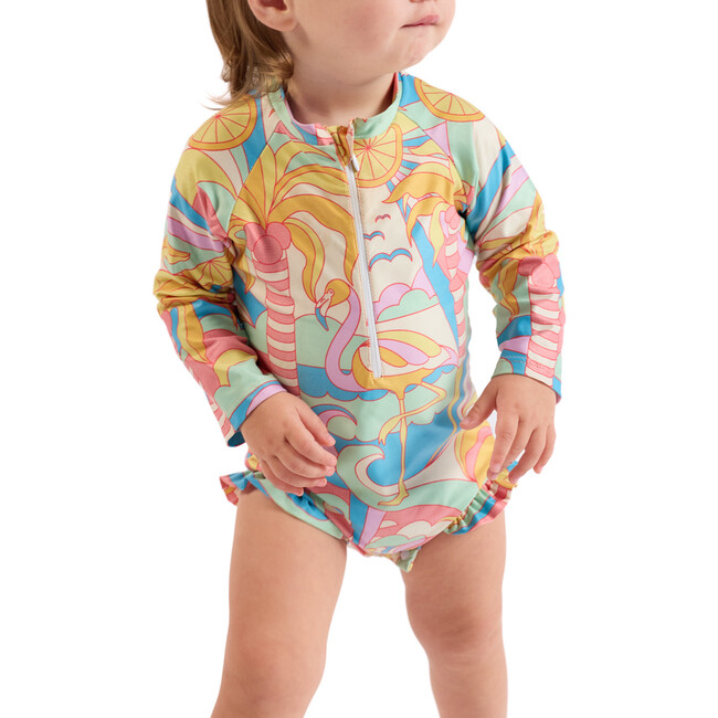 The Paradiso, Girls Rash Guard One Piece with Ruffle UPF 50+, Yellow
