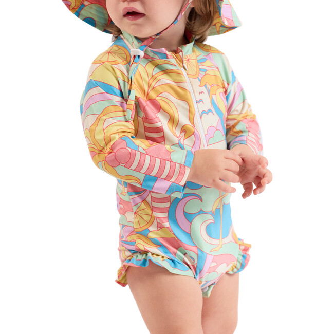 The Paradiso, Girls Rash Guard One Piece with Ruffle UPF 50+, Yellow - One Pieces - 4