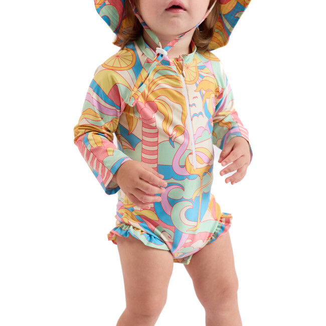 The Paradiso, Girls Rash Guard One Piece with Ruffle UPF 50+, Yellow - One Pieces - 5