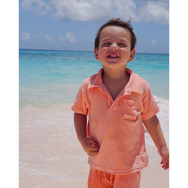 The Tropicana, Boys Coral Terry Polo, Coral - Polo Shirts - 4