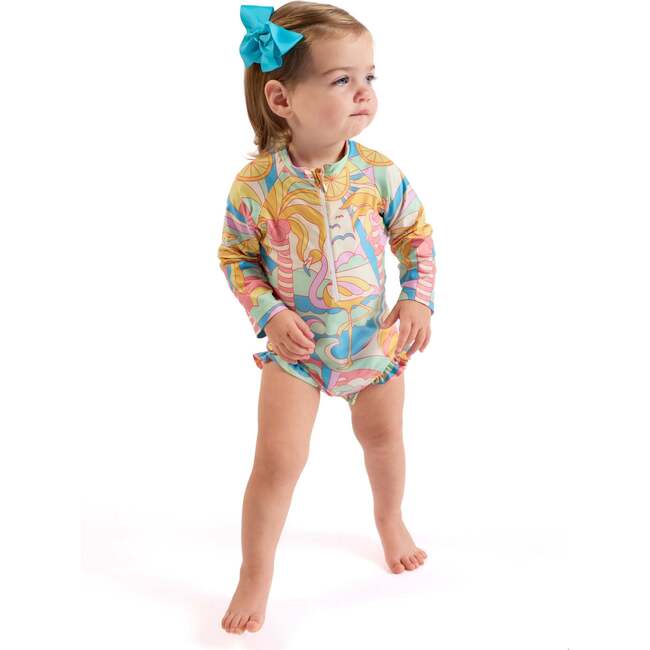 The Paradiso, Girls Rash Guard One Piece with Ruffle UPF 50+, Yellow - One Pieces - 7