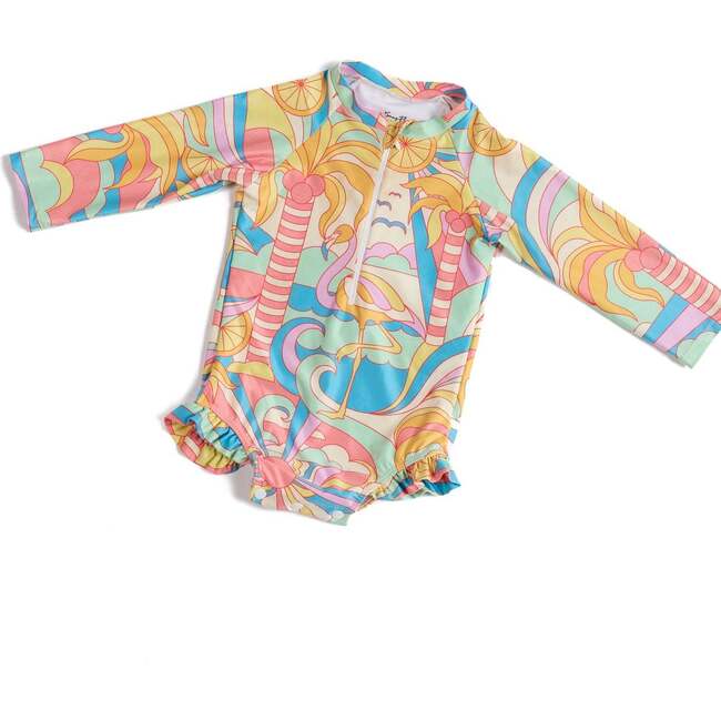 The Paradiso, Girls Rash Guard One Piece with Ruffle UPF 50+, Yellow - One Pieces - 10