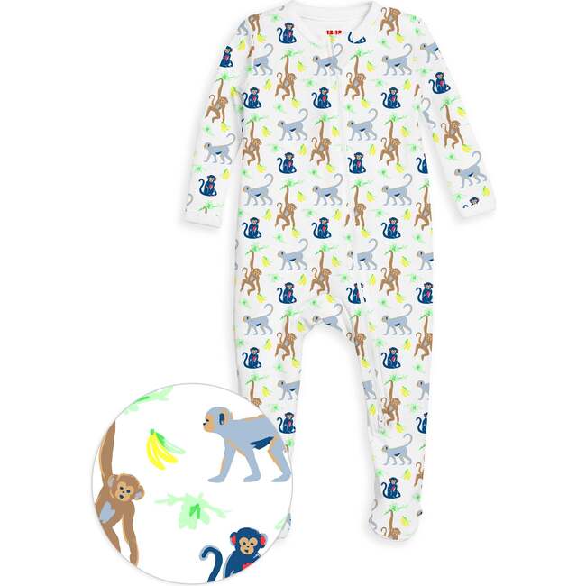 The Organic Zipper Footie, Monkeyoing Around Blue