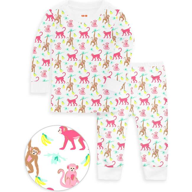 The Organic Long Sleeve Pajama Set, Monkeyng Around Pink