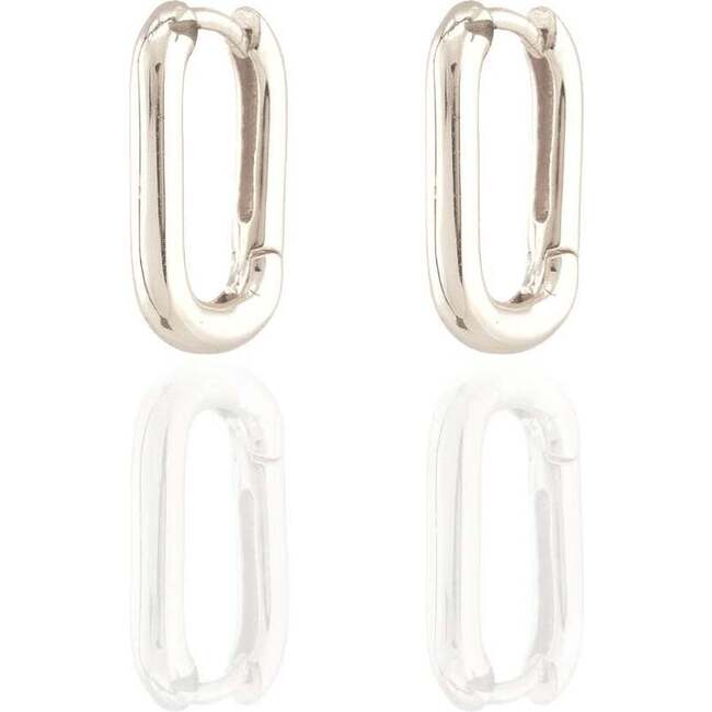 Oval Huggie Hoop Earrings, Silver