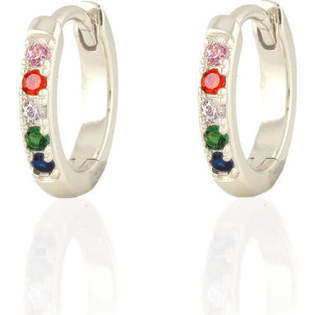 Rainbow Crystal 12mm Huggie Hoop Earrings, Silver