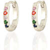 Rainbow Crystal 12mm Huggie Hoop Earrings, Silver - Earrings - 1 - thumbnail