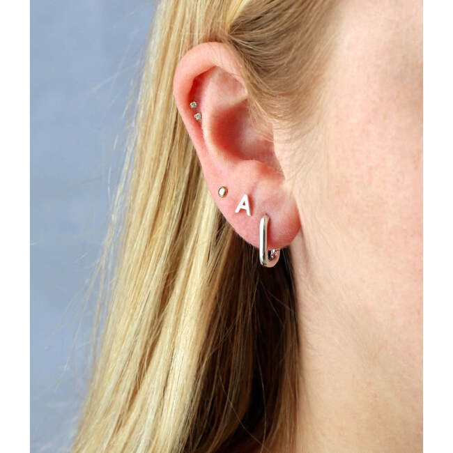 Oval Huggie Hoop Earrings, Silver