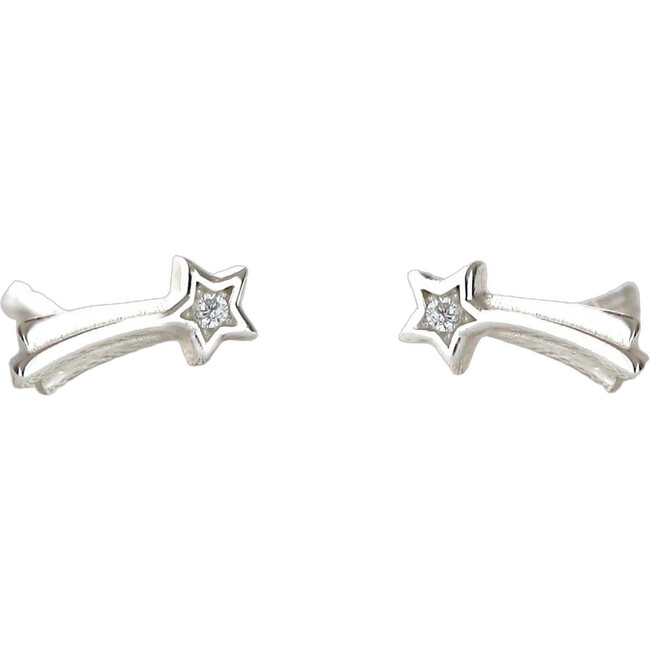 Shooting Star with Crystals Stud Earrings, Silver