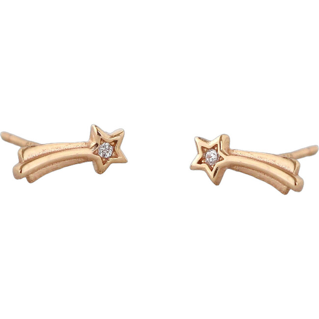 Shooting Star with Crystals Stud Earrings, Gold