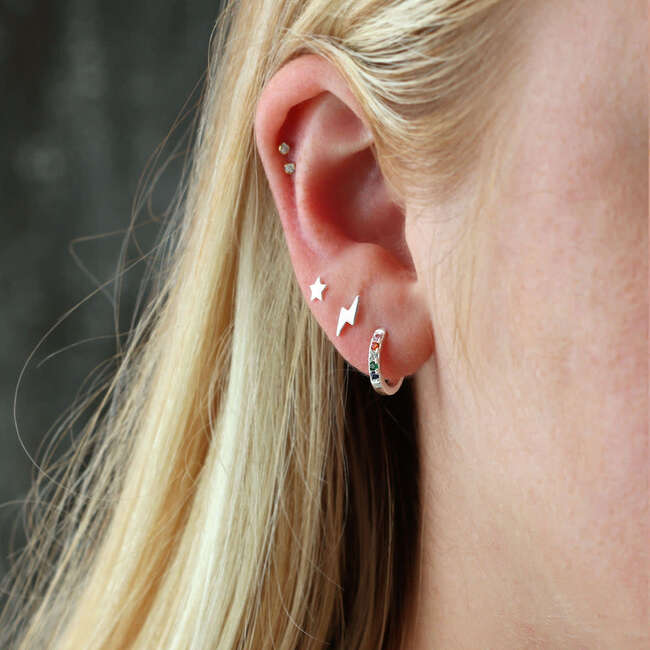 Rainbow Crystal 12mm Huggie Hoop Earrings, Silver