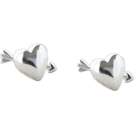 Heart with Arrow Stud Earrings, Silver