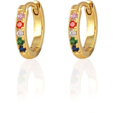 Rainbow Crystal 12mm Huggie Hoop Earrings, Gold
