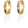 Rainbow Crystal 12mm Huggie Hoop Earrings, Gold - Earrings - 1 - thumbnail