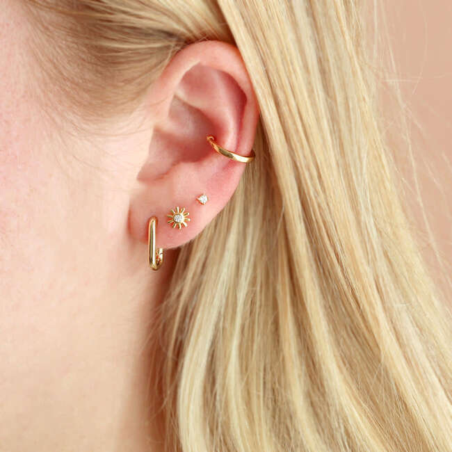 Oval Huggie Hoop Earrings, Gold