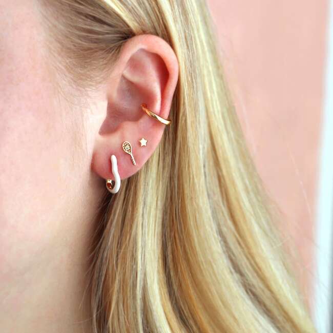 Tennis Racket Crystal and Enamel Stud Earrings, Gold