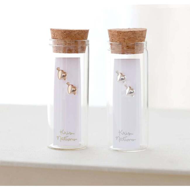 Heart with Arrow Stud Earrings, Silver