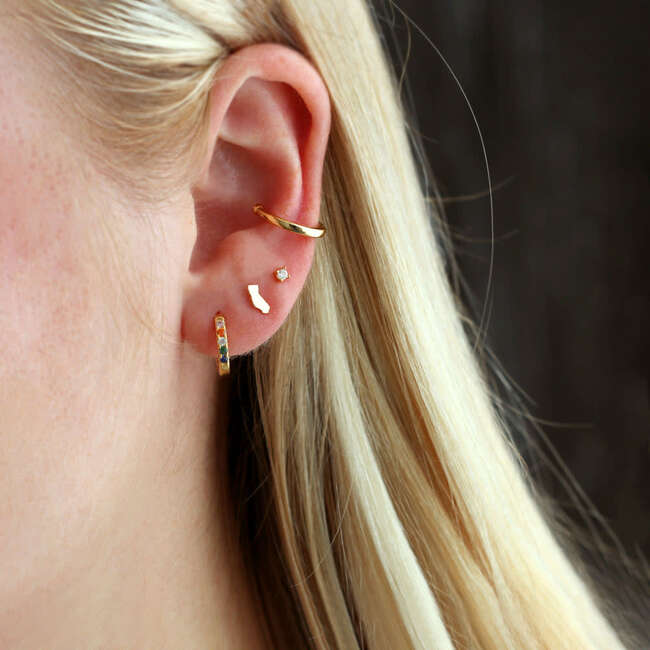 Rainbow Crystal 12mm Huggie Hoop Earrings, Gold