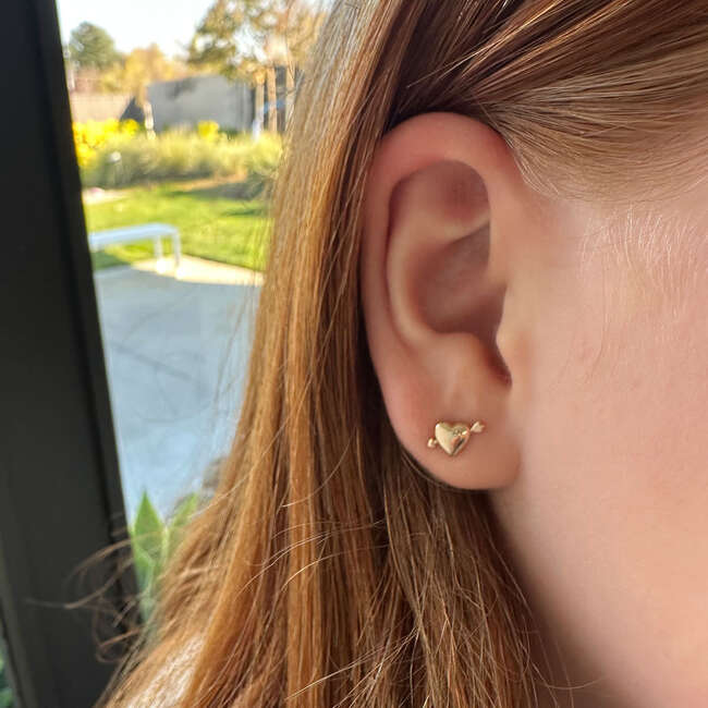 Heart with Arrow Stud Earrings, Gold - Earrings - 3
