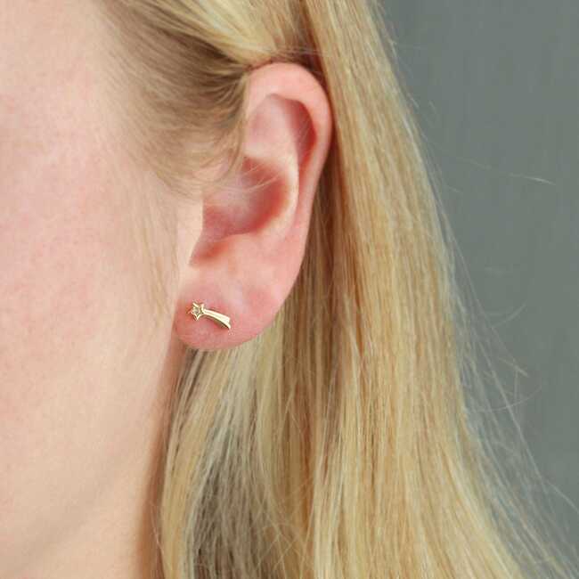 Shooting Star with Crystals Stud Earrings, Gold