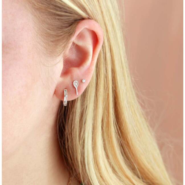 Tennis Racket Crystal and Enamel Stud Earrings, Silver