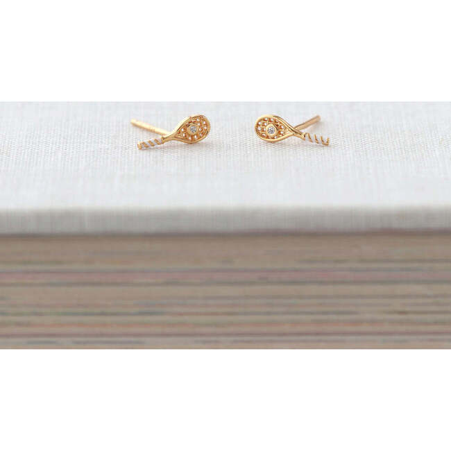 Tennis Racket Crystal and Enamel Stud Earrings, Gold - Earrings - 3