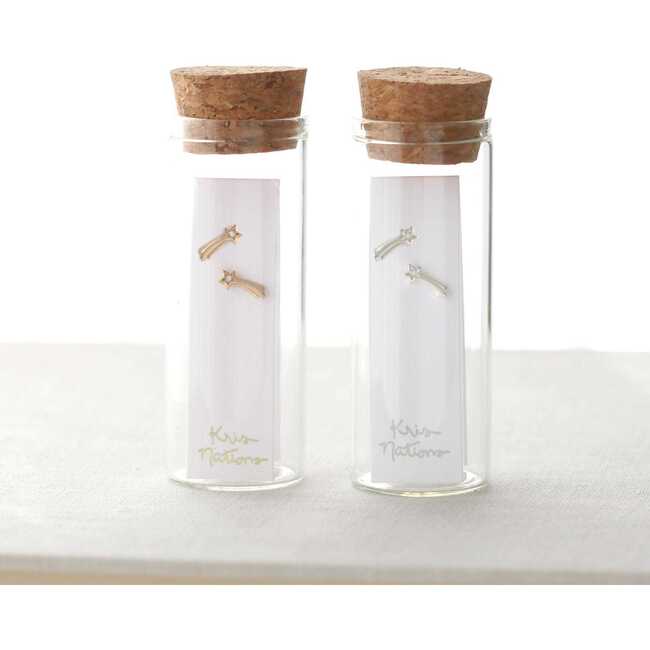 Shooting Star with Crystals Stud Earrings, Gold - Earrings - 3