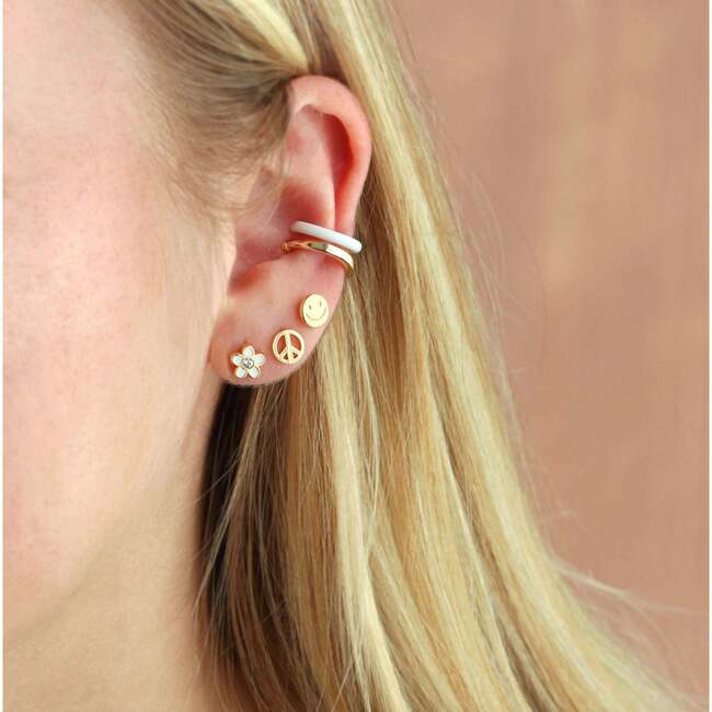 Flower Crystal Enamel Stud Earrings