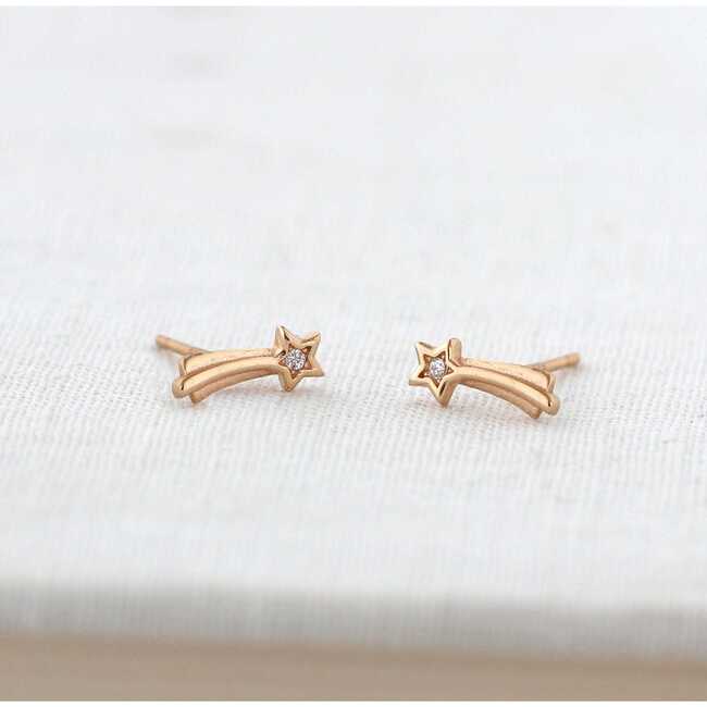 Shooting Star with Crystals Stud Earrings, Gold - Earrings - 4