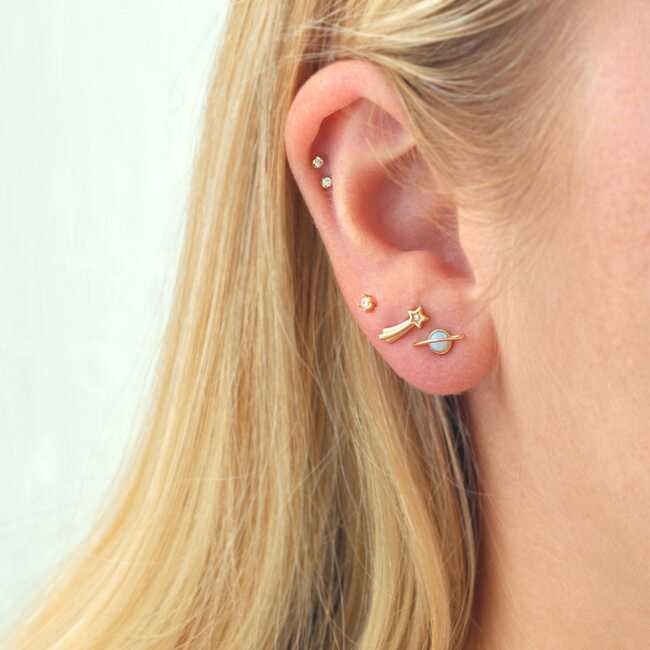 Saturn Stud Earrings, Gold - Earrings - 3