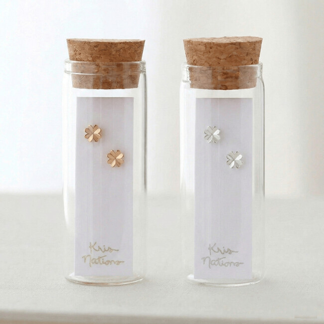 Four Leaf Clover Stud Earrings, Gold - Earrings - 3