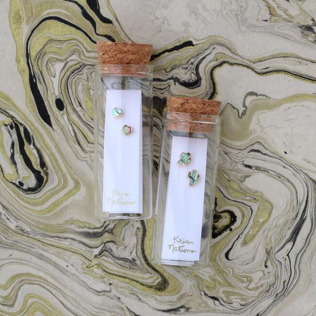 Abalone Heart Stud Earrings, Gold - Earrings - 3