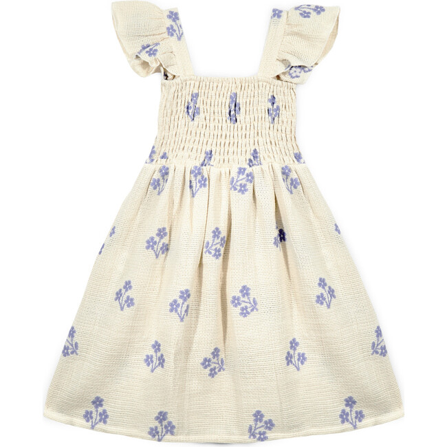 Mipounet SS26 Sandrine Smocked, Dress (Ecru/Blue)
