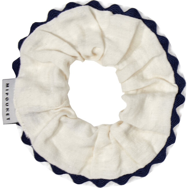 Mipounet SS26 Isaline Linen, Hair Tie (Ecru/Blue)