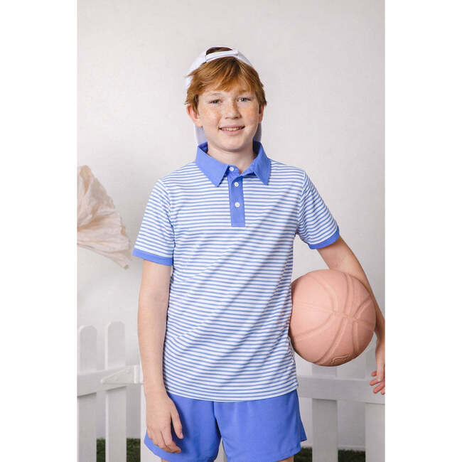Boys Polo Shirt, Sky Blue Thin Stripe