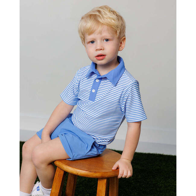 Boys Polo Shirt, Sky Blue Thin Stripe - Polo Shirts - 3