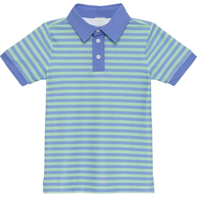 Boys Polo Shirt, Blue/Green Stripe